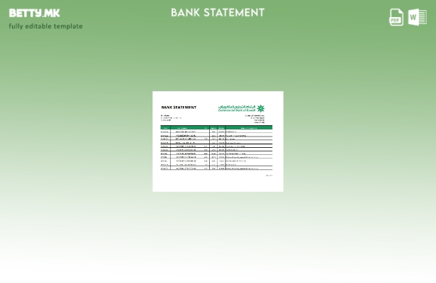 модерен стил Кувајт Ексел шаблон за извод од комерцијална банка